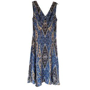 Kobi Halperin Women's Meri Blue Paisley A-Line Midi Dress -Size Medium